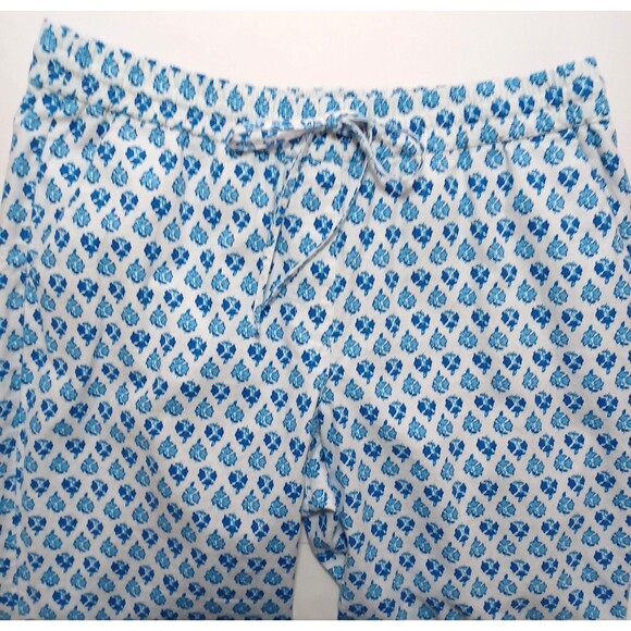 J Crew Pants Linen Cotton Blend Size 12 Block Print Floral Beach Preppy Cuffed - Picture 2 of 8